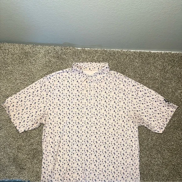 Straight Down Men’s Polo Large Palm Tree Sail Boat Print Pink - Picture 4 of 12